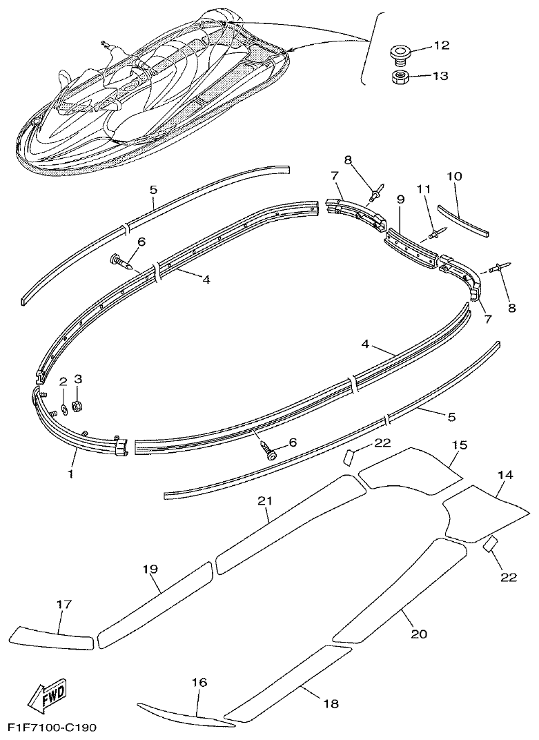 Yamaha A1 GUNWALE & MAT parts diagram